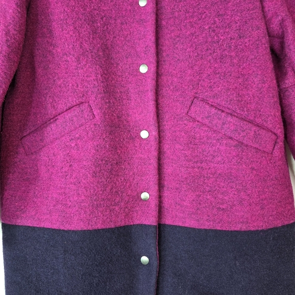 Marimekko collarless Pink and Dark Blue Wool snapbutton Coat - Picture 3 of 12